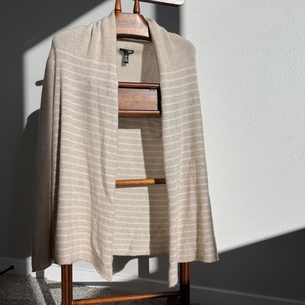 Aqua 100% Cashmere Striped Open-Front Cardigan Size S Beige Fall Minimalist